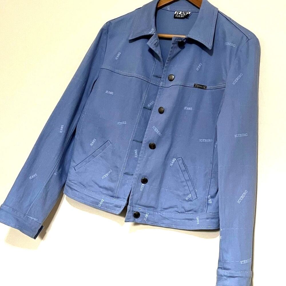 Vintage 90s Iceberg Ice Jeans 46 L 10 All-Over Logo Denim Jacket Archival Italy